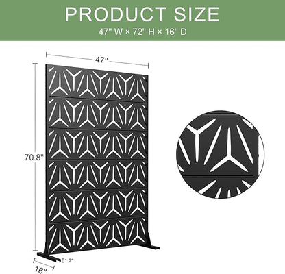 Casaphoria Metal Privacy Screen Outdoor, 72" H x 47" W Freestanding Decorative Privacy Screen for Patio Deck Balcony Garden with Stable Base, Black-stellate