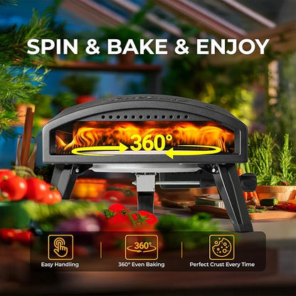 EchoSmile 12'' Gas Outdoor Pizza Oven, Propane Pizza Cooker Reaches 950°F, 60 Seconds Fast Cooking, Includes Gas Hose, Flame Control Knob, Extended Heat Handle, Black