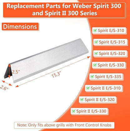 QuliMetal 15.3" Flavorizer Bars for Weber Spirit E310, Spirit 300, Spirit II 300, E315 E320 E330 S310 S315 S320 S330 Series Grills with Front Control Knobs,Grill Parts for Weber 7636, Stainless Steel