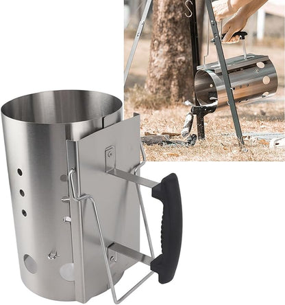 Agatige Charcoal Grill Chimney Starter, Stainless Steel Portable Charcoal Lighter Burner Grill Accessory for Barbecue Camping Picnic