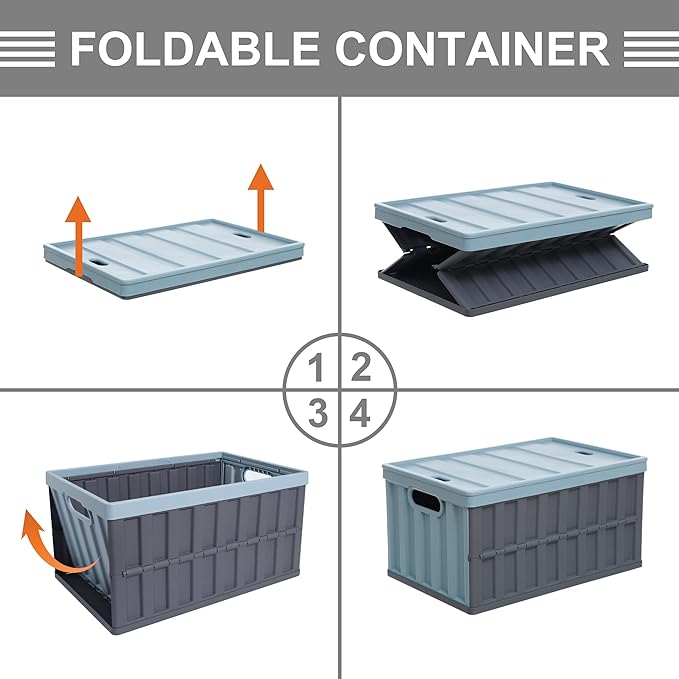Citylife 64L Collapsible Storage Bins with Lids Plastic Storage Containers for Organizing Stackable Storage Box Large Heavy Duty Utility Crates, 2 Packs