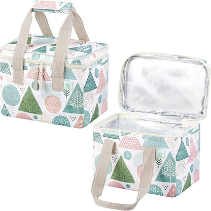 VENO 2 Pack Christmas Insulated Lunch Bag, Heavy Duty Insulated Grocery Bags, Small Cooler with Water-Resistant PP Exterior for Work, Picnic, Travel, Easy-Clean (Pastel Forest, 2 Pack)