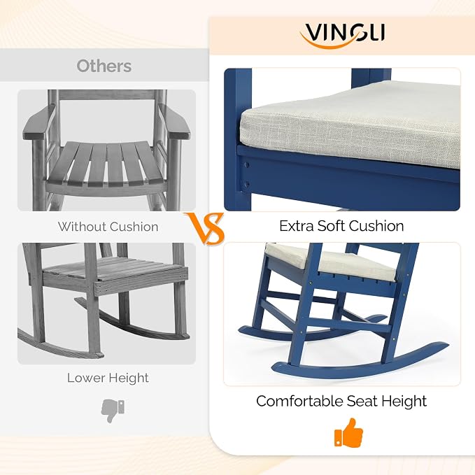 VINGLI Outdoor Rocking Chair, Wooden Rocking Chair - Image 6