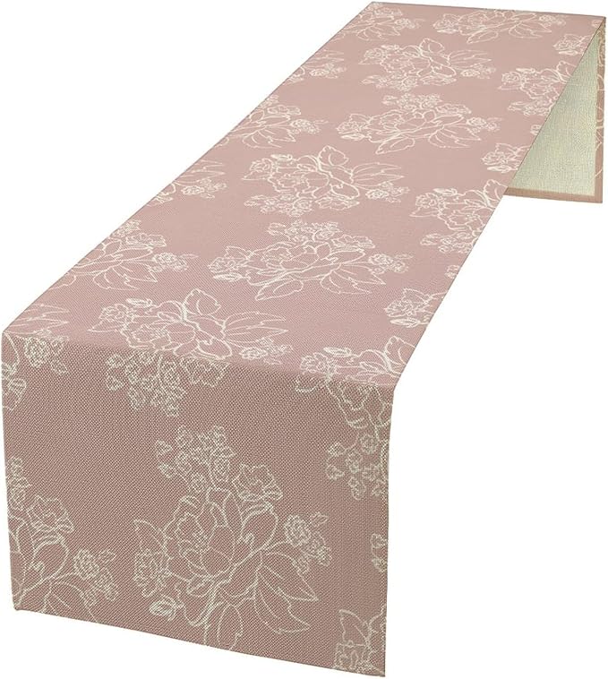 Pink Farmhouse Flower Table Runner,Vintage Boho Floral Table Runner for Kitchen Dining Table Holiday Home Party Decor 13x120in