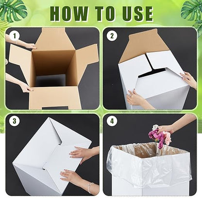 10 Pack 30 Gallon Recycling Bins Cardboard Trash Cans Disposable and Reusable Corrugated Cardboard Cans Bulk with 20 Garbage Bags for Parties Events(20 Gallon)