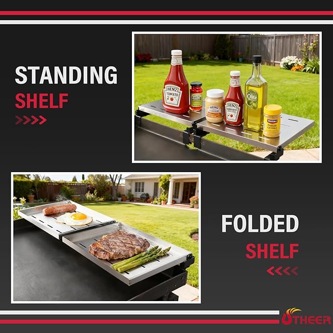 Utheer 2-Pack Griddle Warming Rack for Blackstone 28" Griddles, Stainless Steel Flat Top Grill Accessories | Reversible Rack Adds Prep Space, Foldable Clip-On Design Expands Cooking & Holding Area