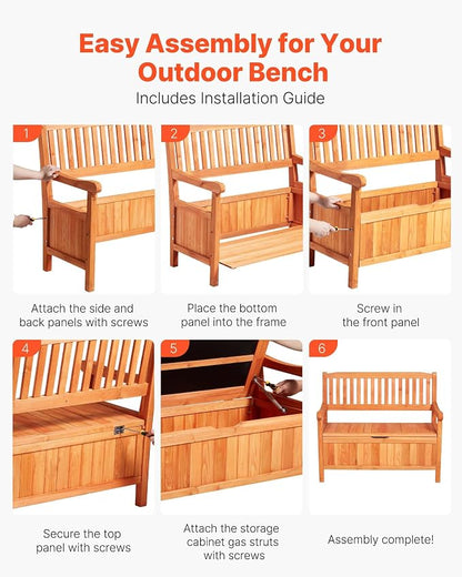 VEVOR Outdoor Storage Bench, 2-Person Wooden Storage Bench, 33 Gallons Deck Box - Image 7