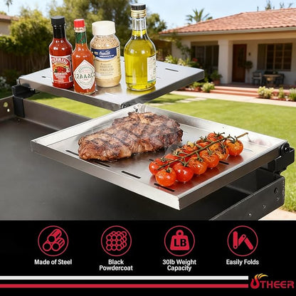 Utheer 2-Pack Griddle Warming Rack for Blackstone 28" Griddles, Stainless Steel Flat Top Grill Accessories | Reversible Rack Adds Prep Space, Foldable Clip-On Design Expands Cooking & Holding Area
