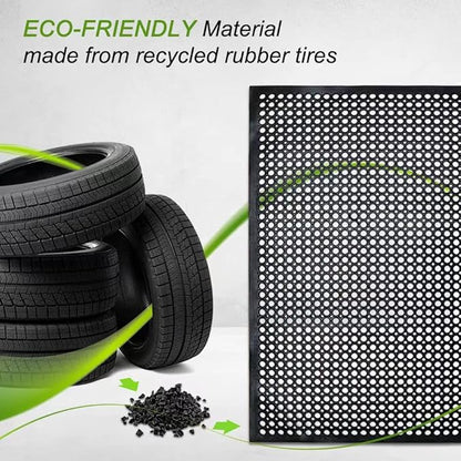 Anti-Fatigue Rubber Floor Mat - NANBOWANG Commercial Grade Grease Resistant Non-Slip Recycle Tyre Floor Mats for Restaurant Kitchen Bar Garden Outdoor Wet Area (36"x 60") Black