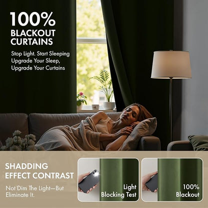 MIULEE Olive Green 100% Blackout Curtains - Image 2