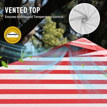 CROWN SHADES 10x10 Pop Up Canopy - Beach Tent with One Push Setup - Easy Outdoor Sun Shade for Events, Parties, Camping - Gazebo with STO-N-Go Cover Bag, Silver Coated Top, Red Strips