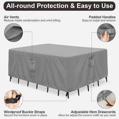 PureFit Patio Furniture Covers, Outdoor Table Furniture Cover Waterproof, Patio Sectional Couch Set Cover for Deck, Lawn and Backyard, UV Resistant, 126"L x 126"W x 32"H, Gray