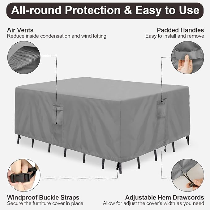 PureFit Patio Furniture Covers, Outdoor Table Furniture Cover Waterproof Rectangle, Patio Sectional Couch Set Cover for Deck, Lawn and Backyard, UV Resistant, 110"L x 84"W x 28"H, Gray