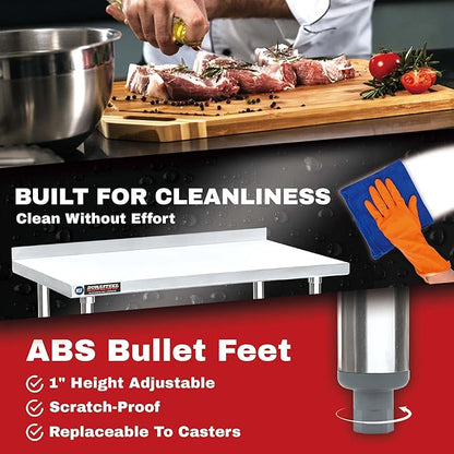 DuraSteel NSF Commercial Kitchen Table - 24 x 30 Inch Cooking Prep Stainless Steel Kitchen Island Workstation w/ Adjustable Under Shelf - Heavy Metal Backsplash Workbench For Restaurant, Home, Garage