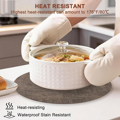 Round Faux Leather Placemats and Coasters, Set of 6, Reversible Heat Resistant Non-Slip Table Mats, Waterproof Wipeable Place Mats for Dining Table, Washable for Indoor & Outdoor (6, Dark Brown)