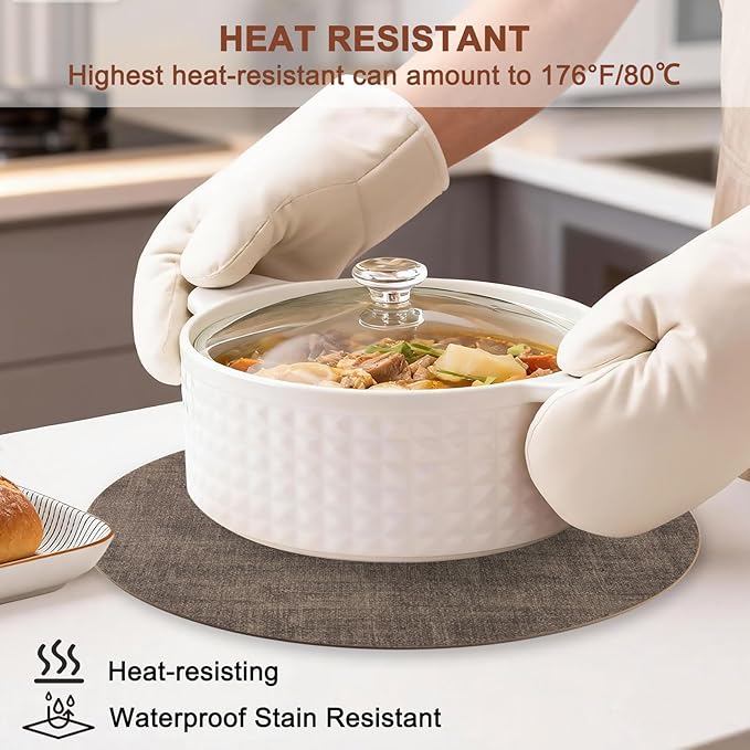 Round Faux Leather Placemats and Coasters, Set of 8, Reversible Heat Resistant Non-Slip Table Mats, Waterproof Wipeable Place Mats for Dining Table, Washable for Indoor & Outdoor (8, Dark Brown)