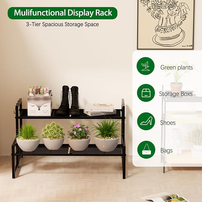 2-Tier Metal Plant Stand, Stackable Heavy Duty Flower Rack | 2-tier tall design - Image 4