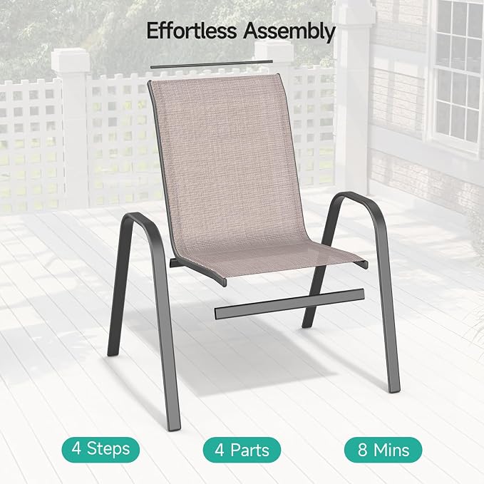Patio Chairs Set of 6, All Weather Outdoor Dining Chairs | Stackable Dining - Image 4