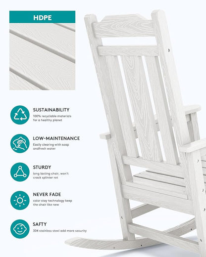 SERWALL Outdoor Rocking Chair, HDPE Oversized Rocking Chair Outdoor - Image 6