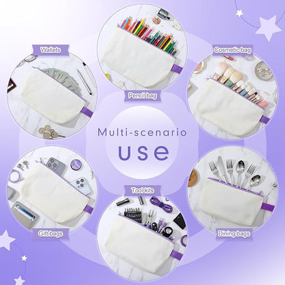 Sanwuta 24 Pcs Canvas Tote Bags Bulk with Zipper Cosmetic Bags 18.5" Cotton Canvas Bag with Handles Reusable Shopping Bags