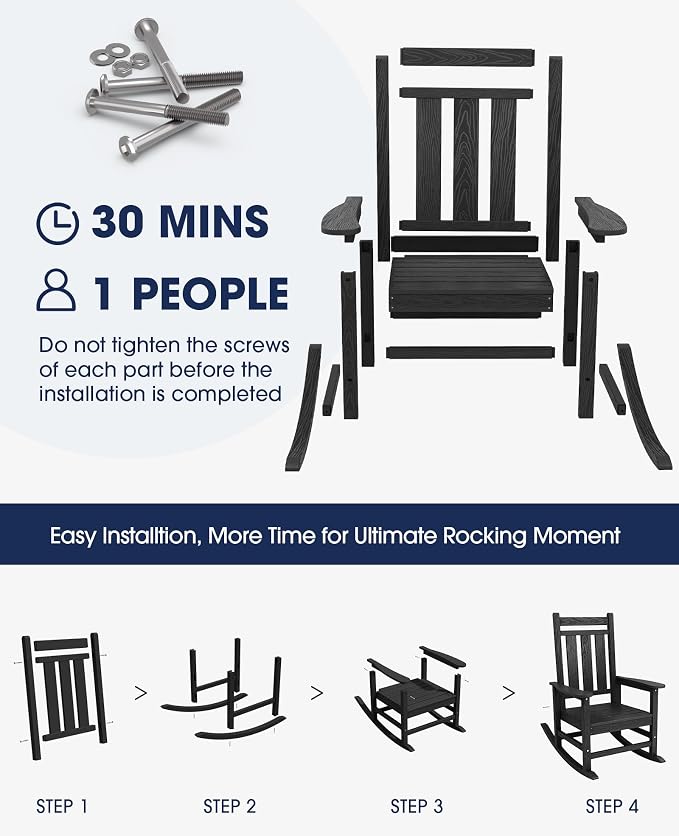 Oversized Outdoor Rocking Chair Set of 2, HDPE Patio Rockers - Image 7