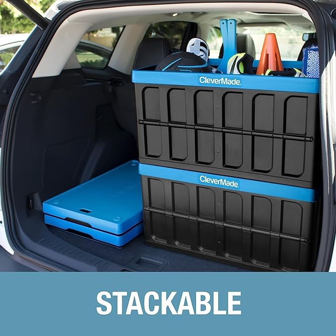 CleverMade Collapsible Storage Bins with Lids - Obsidian 3 Pack 46L- Plastic Containers Stackable Organization Crates Home Closet Space-Saving Durable