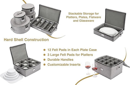 8pcs Hard Shell China Dinnerware Storage Containers with Lid - Heavy Duty Mug, Wine Glass, Platter, Silverware and Plate Storage Box