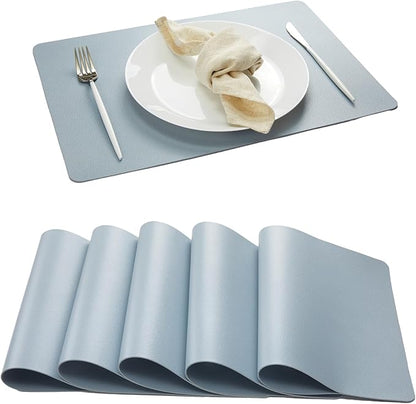 DOLOPL Faux Leather Placemats Set of 6, Wipeable Anti Slip Dining Place Mats for for Kitchen Dining Room Table Decorations, Dusty Blue Heat Resistant Table Place Mats for Indoor & Outdoor Use