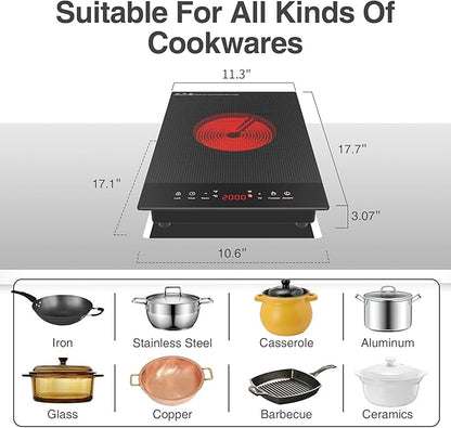 VBGK Electric Cooktop,110V Electric Stove Top,Single Burner Electric Cooktop LED Touch Control,9 Power Levels, Kids Lock &Timer,Overheat Protection,2000W Portable Burner