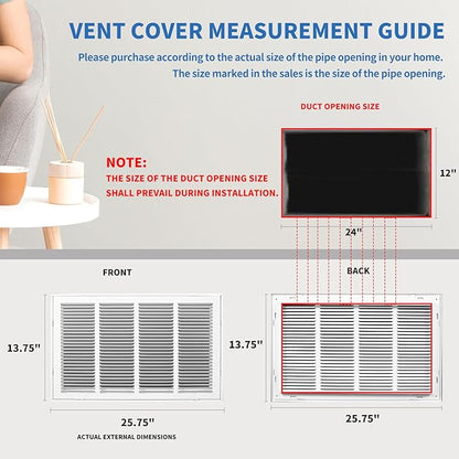 24x12 Return Air Grille [Duct Opening Size],Return Air Vent Cover for Wall Or Ceiling,Steel Return Air Filter Grilles Removable Face/Door for 1 Inch Filters (24"W x 12"H [Duct Opening])
