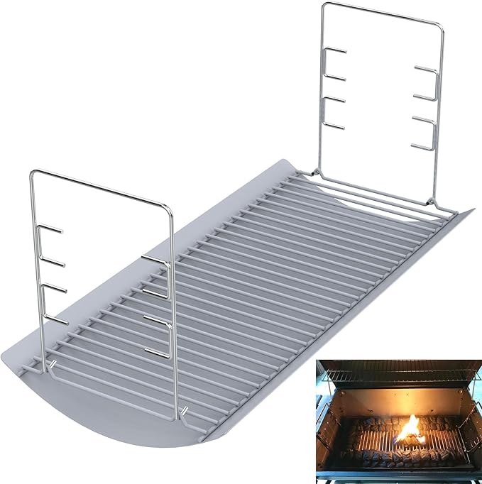 LS'BABQ 27 Inch Charcoal Ash Pan Replacement for Chargriller 1224, 1324, 2121, 2222, 2727, 2828, 2929, Charbroil 17302056 Charcoal Grills, Charcoal Tray Grates with 2pcs Fire Grate Hangers