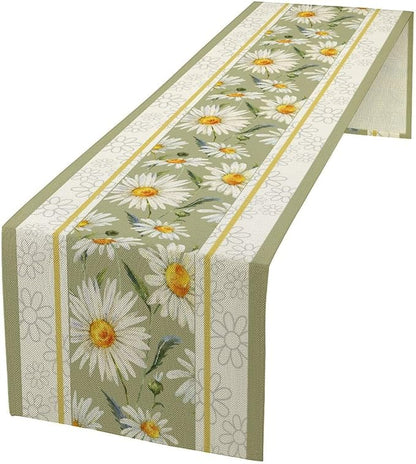 Daisy Flower Table Runner, Summer Watercolor Plants Floral Spring Garden Table Cover for Farmhouse Kitchen Dining Room Party Picnic Table Decor, 13x108inch