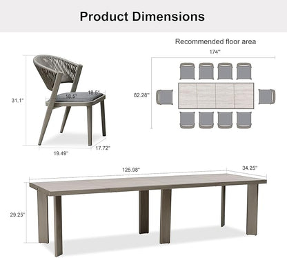 PURPLE LEAF 11-Piece Patio Dining Set Outdoor Furniture Rectangular Table and Chairs Set with Aluminum Frame and Wicker Rattan for Garden Deck Backyard Kitchen Gray Outdoor Set