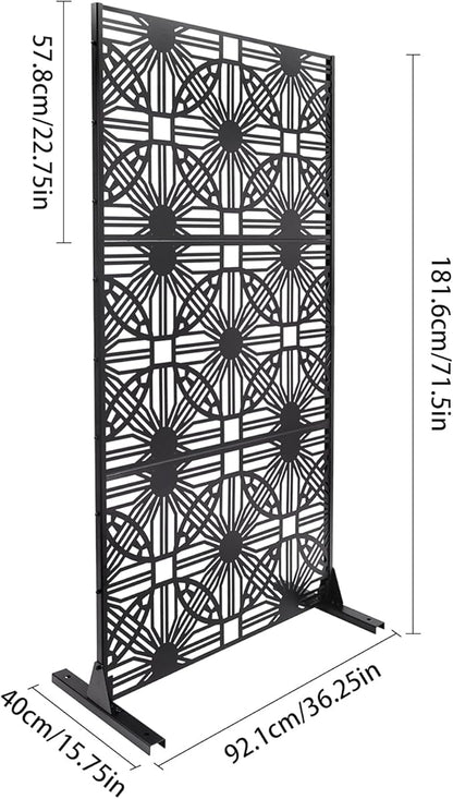 Outdoor Privacy Screen Freestanding, 36" W x 71.5" H Outdoor Decorative Screen Backyard Privacy Fence for Patio Garden Balcony Porch, Black Lattice Panels