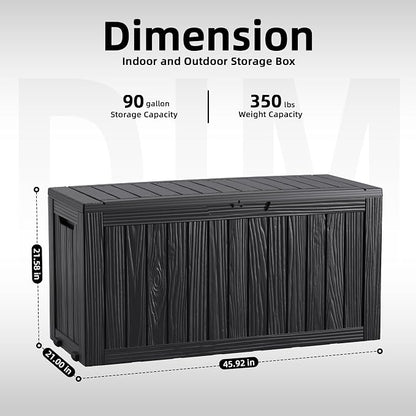 PatioZen 90 Gallon Deck Box Outdoor, Weatherproof Resin Patio Storage Box - Image 2