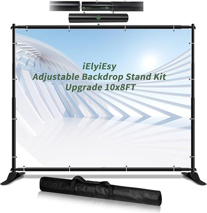 iElyiEsy 10x8FT Strengthen Heavy Duty Thickened and Sturdier Background Stand, Adjustable Step and Repeat Stand with Carrying Bag for Parties Photo Booth Trade Show