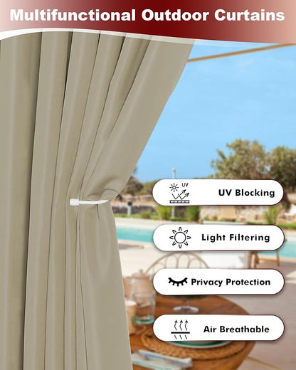 Grommet Outdoor Curtains for Patio Waterproof 8 Pcs 54x84 In Taupe | - Image 3