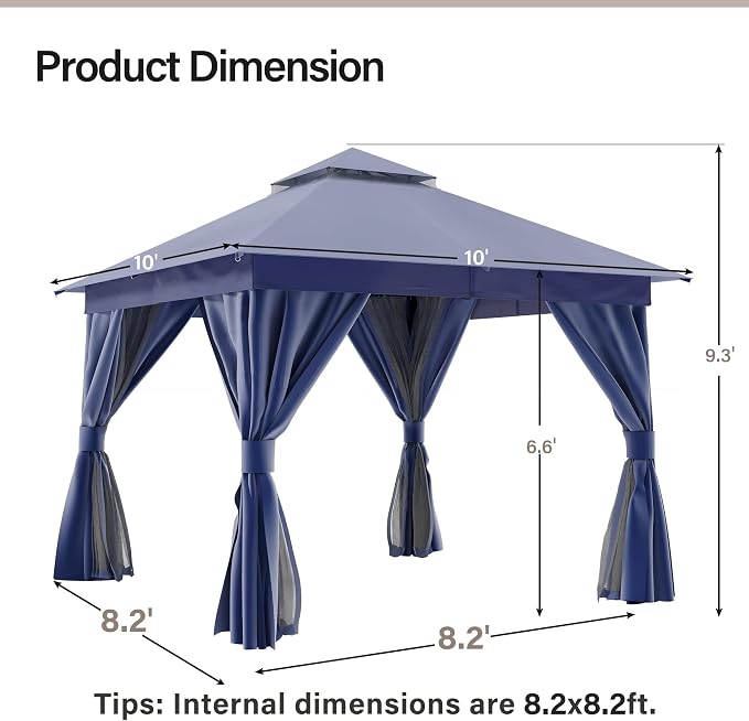10'x10' Outdoor Gazebo with 50FT String Lights, Metal Heavy Duty Patio Canopy - Image 2