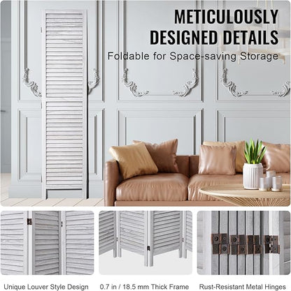 VEVOR Wood Room Divider, 8 Panel Wood Folding Privacy Screen, 66.9 Inches Tall Indoor Louvered Wooden Partition, Portable Decoration Screen, for Room Separation, Home, Office, Restaurant & Bedroom