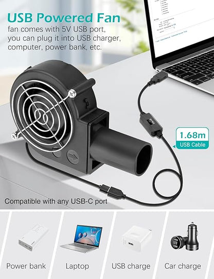 97mm x 33mm USB Centrifugal 5V Air Blower Brushless Fan with Tube for Replacement Fireplace Forge Smoker BBQ Electronic Cabinet Squirrel Cage Cooler