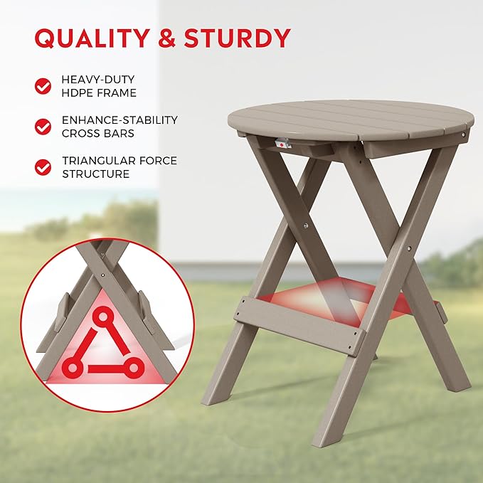 Costaelm Paradise 3-Piece Outdoor HDPE Folding Patio Bistro Table and Chairs, Weathered Wood