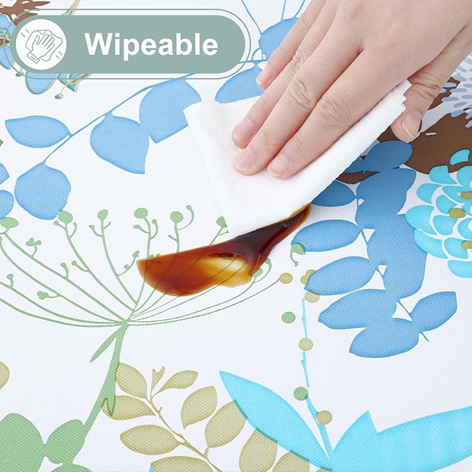 misaya Rectangle Waterproof Vinyl Table Cloth, Wipeable Tablecloth with Flannel Backing, Plastic Table Cover for Dinner, Picnic, Indoor and Outdoor (Leaves, 60" x 84")
