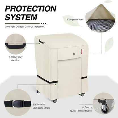 Porch Shield 34W x 24D x 46H inch Premium Gas Grill Cover Up to 32 inch, Waterproof and Fade Resistant 600D BBQ Covers for Weber, Brinkmann, Char-Broil and More, Light Tan