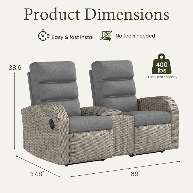 Oversized Wicker Outdoor Recliner Lovseat - Image 2