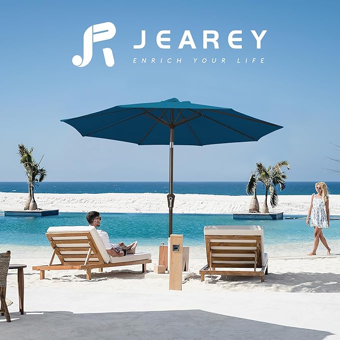JEAREY 10 ft Outdoor Patio Umbrella w/Tilt and Crank, Lake Blue | 8 Sturdy Ribs - Image 6