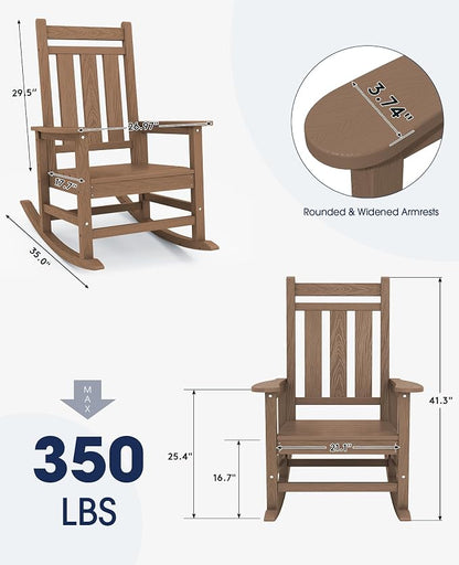 Oversized Outdoor Rocking Chair Set of 6, HDPE Patio Rockers - Image 3