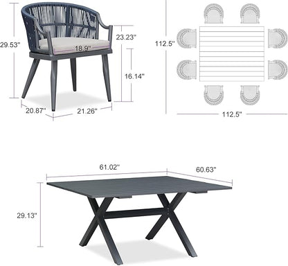 PURPLE LEAF Outdoor Dining Set for 8 with Storage Box Aluminum All Weather Wicker Patio Dining Set with Square Aluminum Table and Modern Armrest Dining Chairs for Garden Deck Backyard Kitchen, Grey