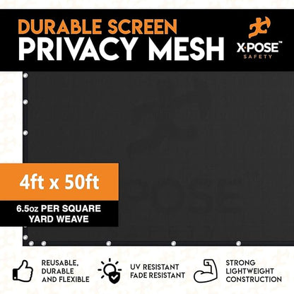 Xpose Safety Privacy Fence Screen 6’ x 50’ (6 Pack) – Heavy Duty Black Mesh with 90% Visibility Block, UV Protection – Includes Cable Ties – for Garden, Yard, Nursery, Kennel, Dog Run, Greenhouse