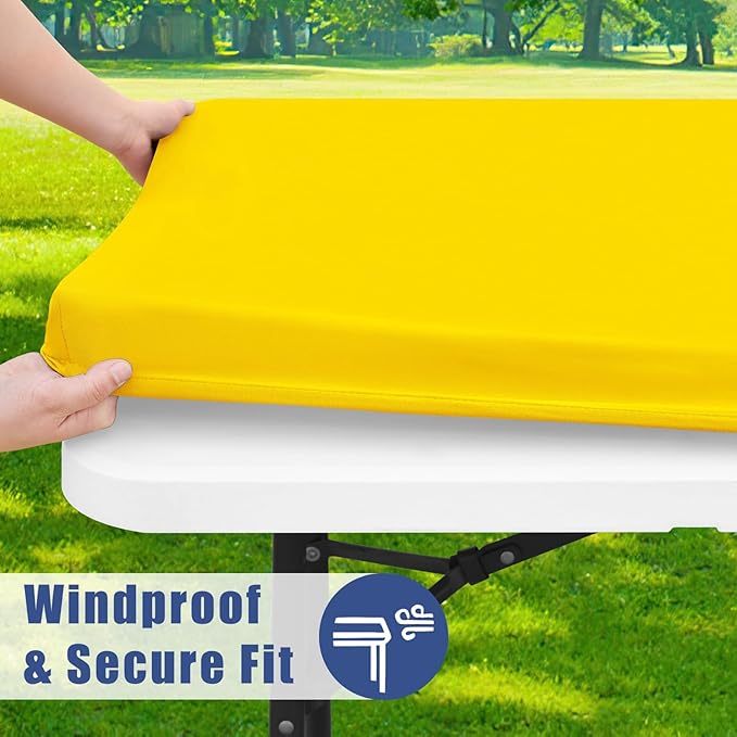 Spandex 6 Foot Rectangle Table Cloth 6 Pack, Elastic Fitted Tablecloths for Picnic, Stretch Washable Patio Table Cover for Outdoor, Camping, Banquet and Parties (Yellow, 30"x72")