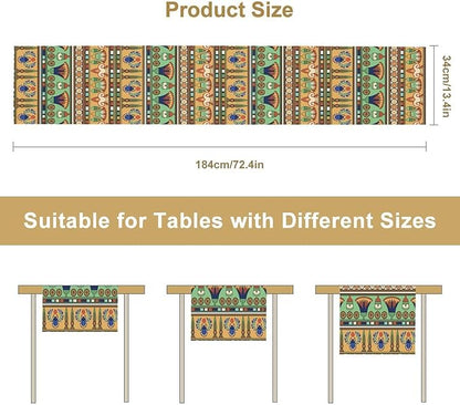 Egyptian Print Table Runner, Egyptian Ornament Scarab Flower Abstract Design Table Runner for Dining Kitchen Party Outdoor Holiday 13x60in
